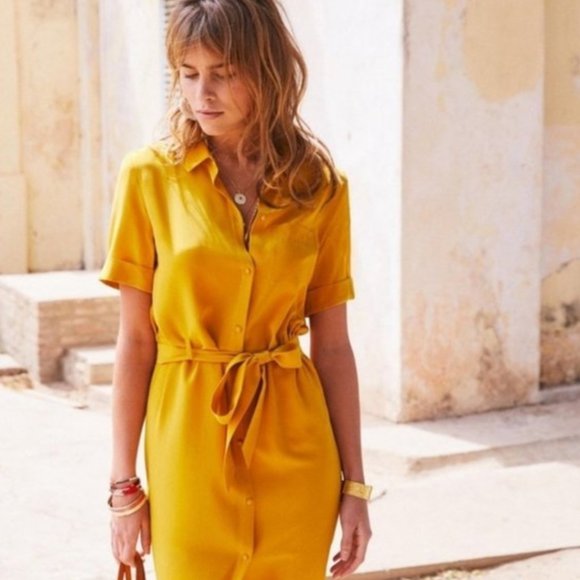 Sezane Dresses & Skirts - Sezane Lexia Silk Belted Midi Dress in Golden Mustard 36 4